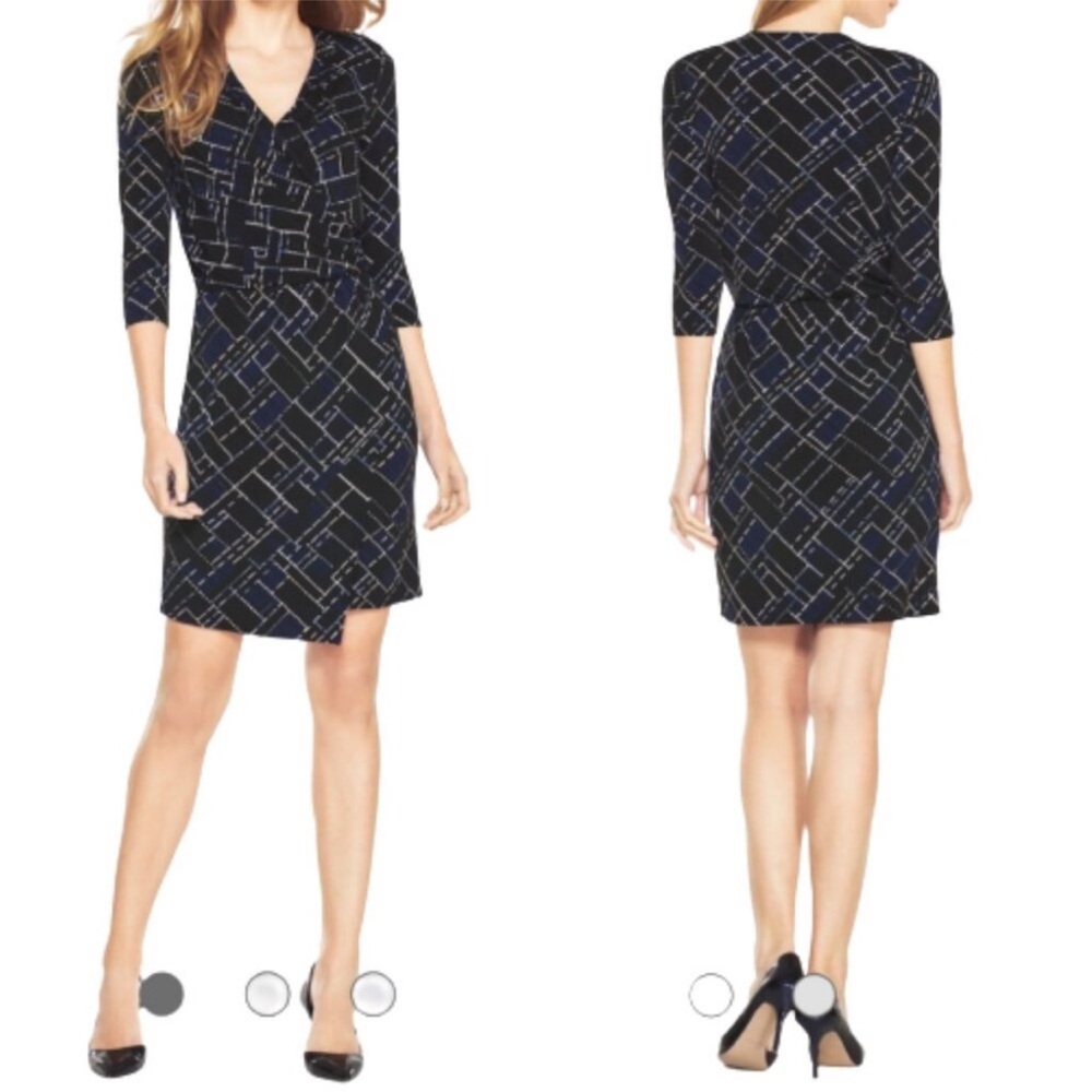 White House Black Market Black and Blue Geometric Dress